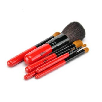 MSQ 6pcs Foundation Leopard Top Grade Animal Hair Makeup Brush Set (red)
