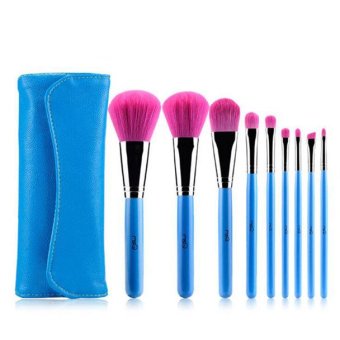 Makeup msq Brushes Synthetic Hair 9 pieces Beginner use cosmetic Tool face blender eyebrow make up brush sets Portable Beauty(Blue)
