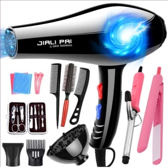 High Quality JIALI 3000W 220V 5-speed Hair Dryer Blue Light Anion Ceramic Ionic Fast Styling Blow Dryer AC Motor Salon&Home Use Hair Drier +Full set of tools(Black) - intl