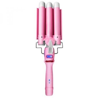 GPL/ Wavy Hair Curling Iron Deep Waver 3 Barrel Fast Heating Salon Styler Professional Hair Curler with LCD Display, Pink/ship from USA - intl