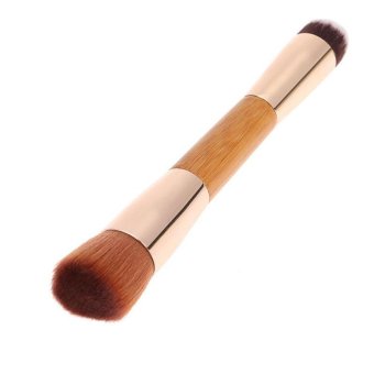 Ai Home Bamboo Handle Double Head Cosmetic Makeup Brush Oblique Head + Round Head Brush Tool
