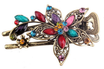 JIANGYUYAN Charm Flower Crystal Rhinestone Hair Pins,Antique Bronze&Rainbowcolor