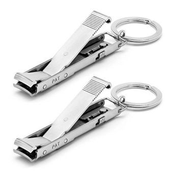 Product Stop, Inc (Pack of 2) Super Slim Stainless Steel Fingernail Clippers with File and Keychain Ring. Heavy Duty T