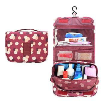Vanker Travel Large Capacity Foldable Hanging Cosmetic Washing Storage Bag Organizer(Wine red Flowers)