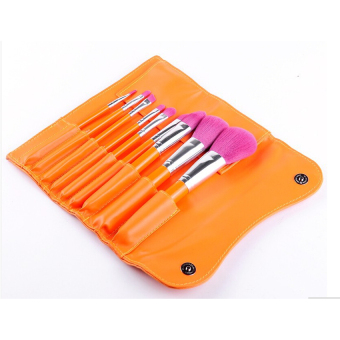 MSQ 9 pcs. makeup brush set brush set of tools to do with orange zipper leather handbag top - class