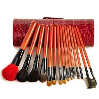 MSQ 16pcs Makeup Brushes Kit Top Grade Animal Hair NutureBambooHandle With Crocodile Leather Cylinder (Intl) - intl