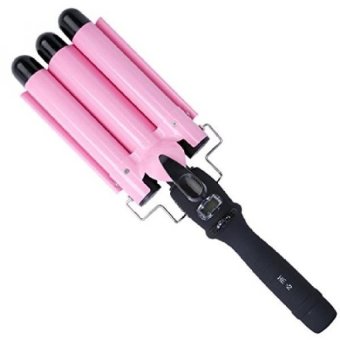 [New Version] Professional Hair Curling Iron for Long Hair with LCDDisplay Deep Waving Irons Fast Heating Wavy Curling Salon StylerHair Curler Wand 3 Barrel. Pink(OVERSEAS) - intl