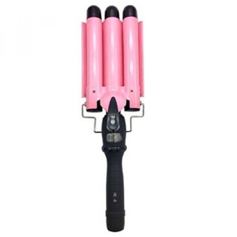 Fanme Ceramic Curling Wand 3 Barrels Hair Curler Fast Heating WavyCrimping Iron Salon Hair Styling Tool with LCD Display. 32mm (pink)(OVERSEAS) - intl