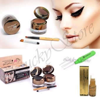 Lucky Kiss Beauty Waterproof Gel Eyeliner + Eyebrow 2 in 1 - 1 Pcs + Whitening Serum Gold - 1 Pcs + Flashlight Earpick - 1 Pcs