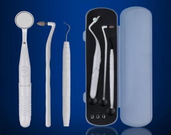 3-in-1 membawa mulut gigi membersihkan alat-alat kebersihan gigi Dental Explorer cermin + Plakat menghapus + penghapus noda gigi (putih) - International