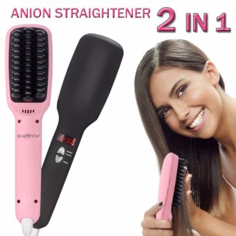 2 in1 Anion Fast Hair Straightener Comb Smooth Brush Hair Straightening Irons Negative Ions Auto LCD Ceramic Hair Straight Brush - intl