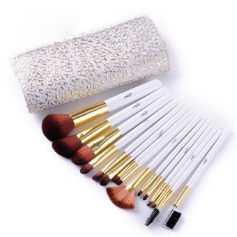 15 pieces MSQ. soft nylon hair makeup brush set cosmetic beauty brush set of tools with soft PU Case (White)