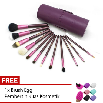 Skytop Kuas Make Up Cosmetic Make Up Brush 12 Set with Round Case Free Brush Egg Pembersih Kuas