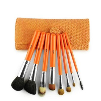 MSQ 8pcs unique design angle handle high quality natural hair make up brushes portable bush kit(Orange)