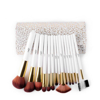 15 pieces MSQ. soft nylon hair makeup brush set cosmetic beauty brush set of tools with soft PU Case (White)