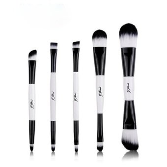 MSQ 5 Pcs Synthetic Women Makeup Pointed Angled Flat Head Duo Fibre Stippling Foundation Brush Two Head Brush(Black)
