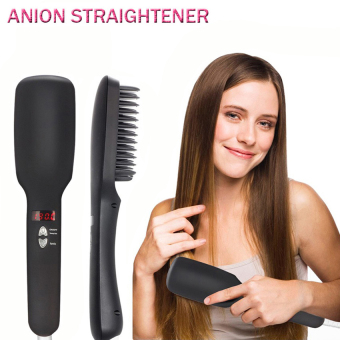 Negative Ions Fast Electric Smooth Brush Ceramic Hair Straightener Comb Flat Iron with LCD Straight Brush (Black) - Intl