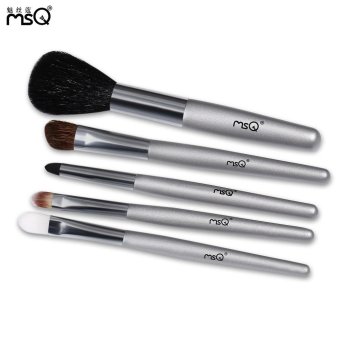 MSQ 5pcs Portable Goat Hair Makeup Brush Set with Storage Bag (Silver) - intl
