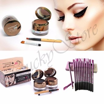 Lucky Kiss Beauty Waterproof Gel Eyeliner + Eyebrow 2 in 1 - 1 Pcs + Menow MN Perfect Eyebrow Pencil / Pensil Alis - 1 Pcs