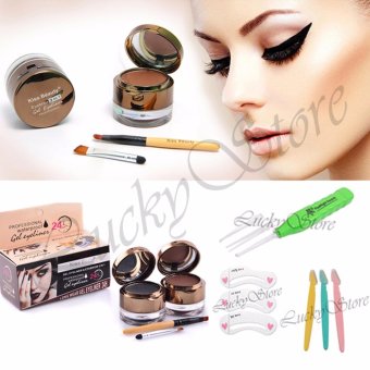 Lucky Kiss Beauty Waterproof Gel Eyeliner + Eyebrow 2 in 1 - 1 Pcs + Flashlight Earpick - 1 Pcs + Cetakan Alis - 1 Pcs + Cukur Alis - 1 Pcs