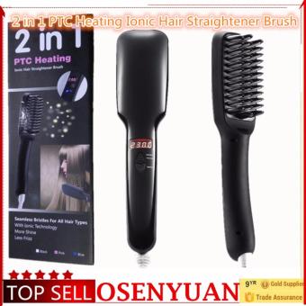 2 in1 Anion Fast Hair Straightener Comb Smooth Brush Hair Straightening Brush Negative Ions LCD Ceramic Hair Straight Brush - intl