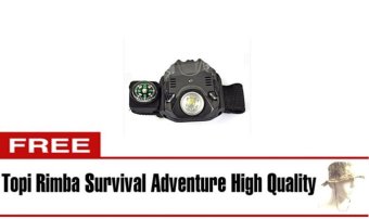Camp - Senter Model Ham Tangan Gelang Pergelangan Tangan Flashlight Wristwatch LED With Kompas + Gratis Topi Rimba Survival Adventure - Hitam