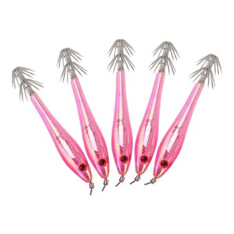 5pcs 9.5cm Plastic Hard Squid Fishing Lures With Double Hook (pink) - intl