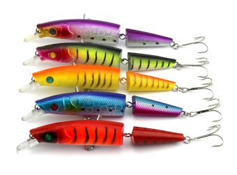 Hengjia 5pcs jointed minnow fishing lures 14cm 20.2g plastic 1.2 to 1.8meters diving fishing baits hooks fishing tackles in 5 clors