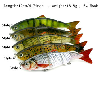 New 3pcs/lot 12cm/4.7inch 16.8g/piece Hook:6# 4 Jointed Swimbait Fishing Lure Crankbait Bait Hook Fishing Tackle Fishing lurs Fishing Baits fish lure 5 Colors Random delivery YJ089