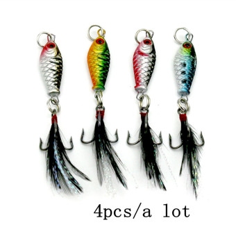 NEW 4 PCS/LOT 2.5cm/1 inch 6.4g Small Leaden Fishing Lures Baits Crankbaits Bass Feather Hook Tackle Fishing lure Fishing Bait 4 colors Random delivery YJ078 - intl