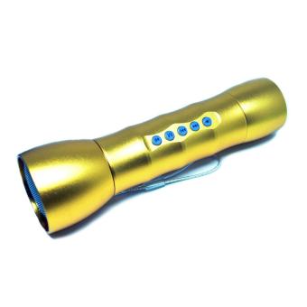 Multifunction LED Flashlight with MP3 Player Support TF Card Slot with Silicone Strap - JK-408 - Golden