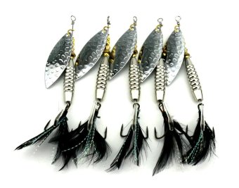 5pcs new hengjia spinner spoon fishing lures 16.5g 10cm 4# feather treble hooks metal sequin fishing baits fishing tackles