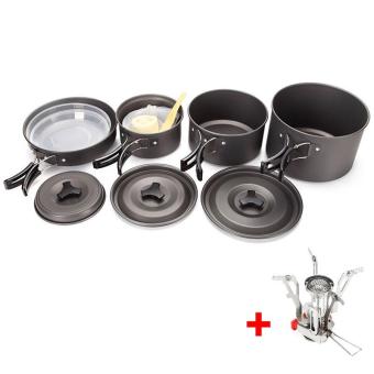 Langkah berkemah di luar ruangan memasak panci set mangkuk aluminium yang dianodisasi portabel alat memasak Pot Pan kit untuk Backpacking/Hiking/BBQ/piknik berkemah Set 16 - International