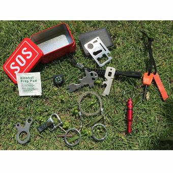 Portable SOS Tool Kit Earthquake Emergency Onboard Outdoor Survival-merah