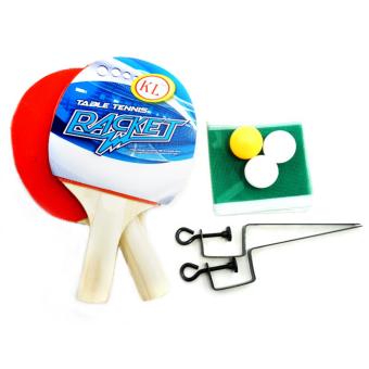 Paket Raket Bat Tenis Meja Ping Pong Net Bola 3 Buah - Multi Colour