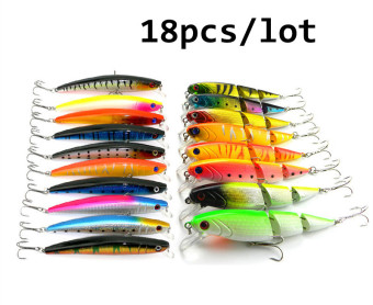 New 18Pcs/Lot 2 Models Mixed Fishing Lures Minnow Lure Crank Bait Fishing Tackle Fishing Lures Fishing baits Fish lure bait with 4# 6# Hooks 18 colors YJ005 - intl