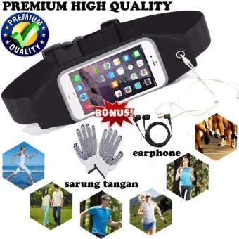 Trend's Waterproof Sport Belt Premium High Quality Running / Bersepeda / Jogging / Jalan Santai - Hitam + Gratis Earphone Angel + Sarung Tangan