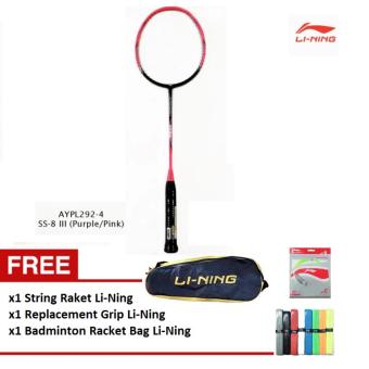 Li-Ning Badminton Racket SS 8 III purple/pink GRATIS Tas Raket + Extra Grip + String Li-Ning