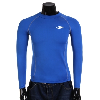 GE Men Slim Long Sleeve O Neck Sport T Shirt Fitness Solid Tops (Blue)