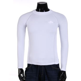 GE Men Slim Long Sleeve O Neck Sport T Shirt Fitness Solid Tops (White)