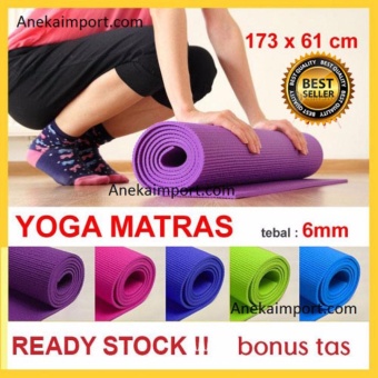 Anekaimportdotcom Matras Yoga, Yoga Mat, Matras Yoga Murah (Gratis Tas) 6mm - Biru