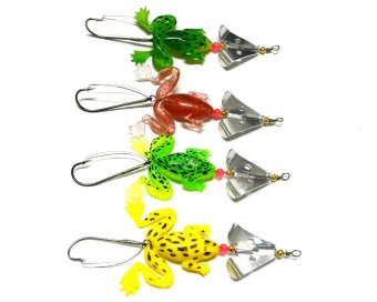 20pcs hengjia spinner fishing lures 6.2g 9cm fishing baits with maple leaf metal spinner and soft rubber frogs bass fishing tackles