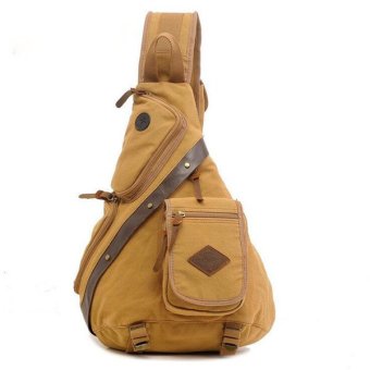 AUGUR Men's Chest Bag Casual Fashionable Canvas Single Shoulder Messenger Hiking Bags(Khaki)