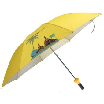 Wine Bottle Shaped Coconut Tree Pattern Folding Umbrella Anti-UV Sun Rain Umbrella (Yellow)  