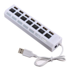 7 Ports USB 2.0 External HUB Adapter Blue LED indicator Plug and Play White (Intl)