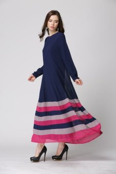 1PCS summer fashion muslim women lace slim Long dress baju kurung(Blue) - intl  