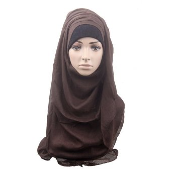 2 pcs Women Muslim Islamic Shawl Wrap Headscarf Long Soft Hijab Maxi Voile Scarf (Coffee)  
