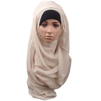 2 pcs Women Muslim Islamic Shawl Wrap Headscarf Long Soft Hijab Maxi Voile Scarf (Beige)  