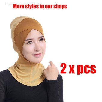 (2 pcs)Tudung Inner Cap Muslim Cross Render Cap Lace Hijab - camel - intl  