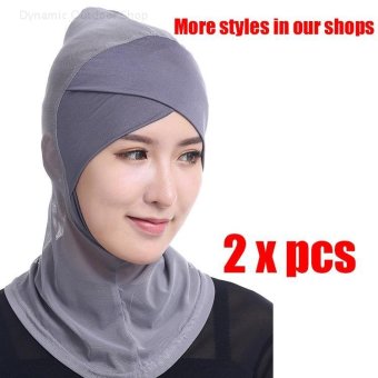 (2 pcs)Tudung Inner Cap Muslim Cross Render Cap Lace Hijab - gray - intl  